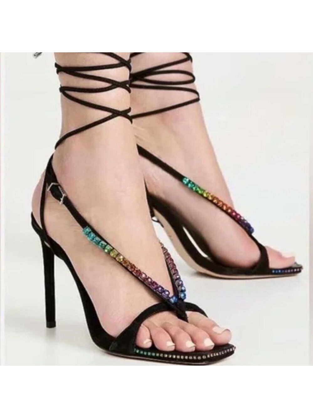 Schutz Vikki Crystal Sandal Black Nobuck Size 7.5